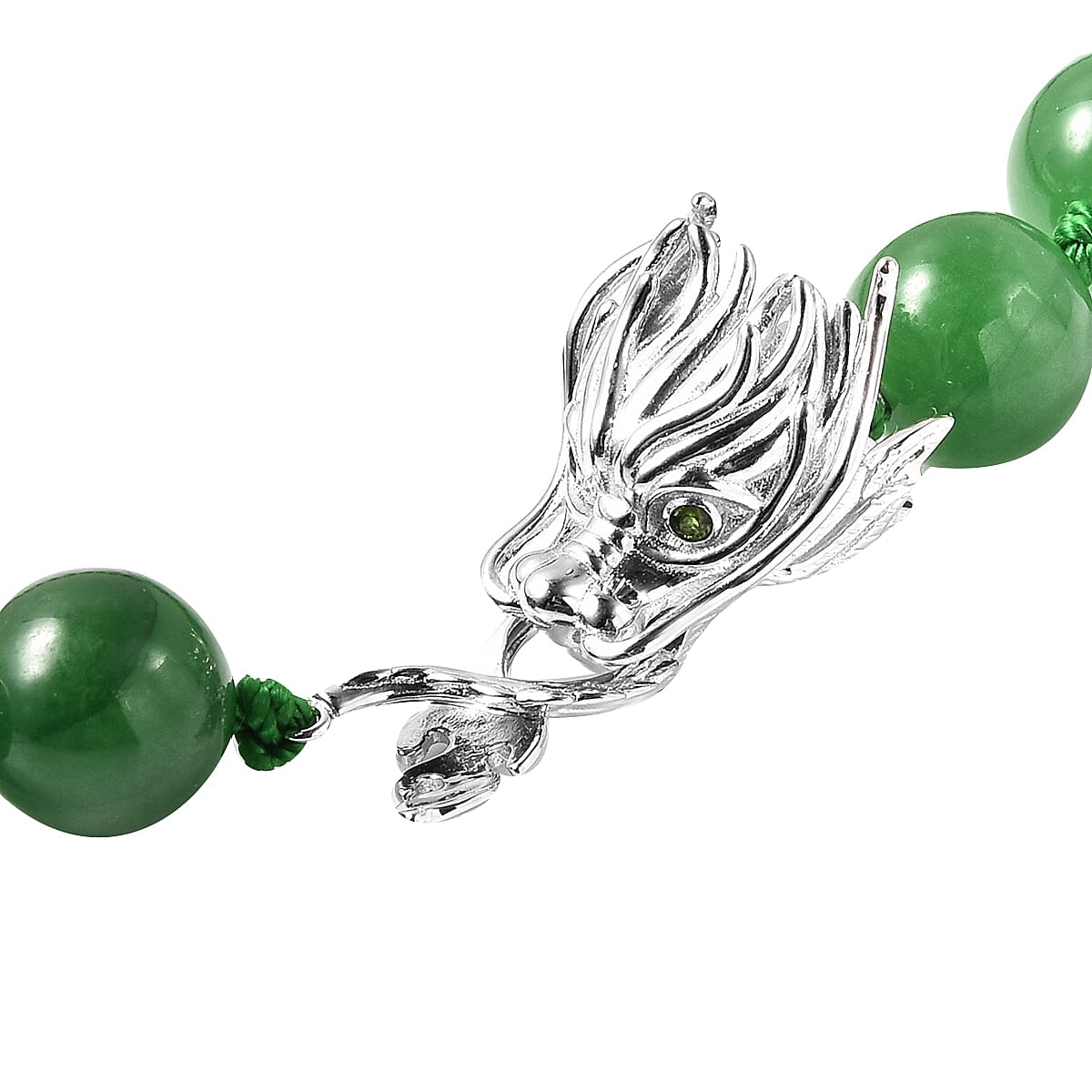 Green Jade and Natural Chrome Diopside Necklace 20 Inches with Dragon Lock in Rhodium Over Sterling Silver 403.50 ctw