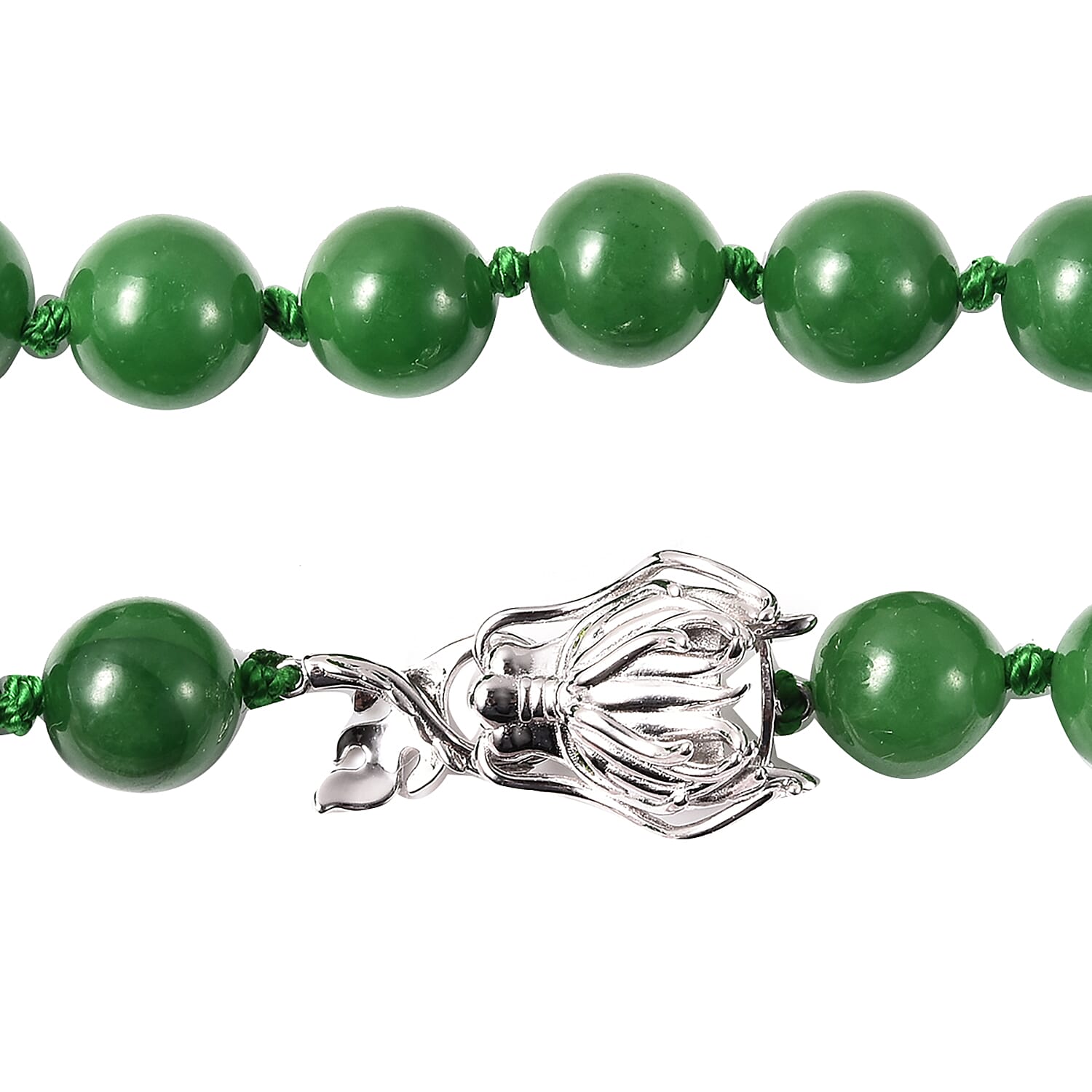 Green Jade and Natural Chrome Diopside Necklace 20 Inches with Dragon Lock in Rhodium Over Sterling Silver 403.50 ctw