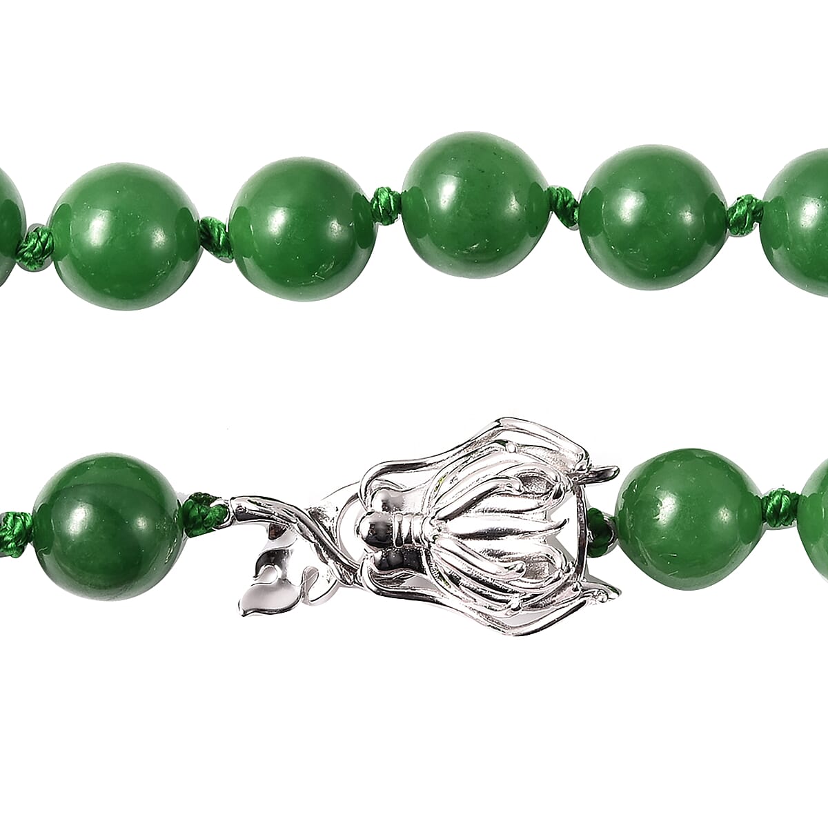 Green Jade and Natural Russian Diopside Necklace 20 Inches with Dragon Lock in Rhodium Over Sterling Silver 403.50 image number 3