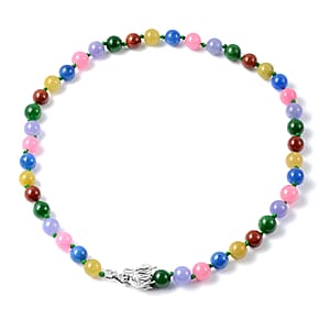 Multi Color Jade (D)  and Natural Chrome Diopside Necklace 20 Inches with Dragon Lock in Rhodium Over Sterling Silver 385.50 ctw