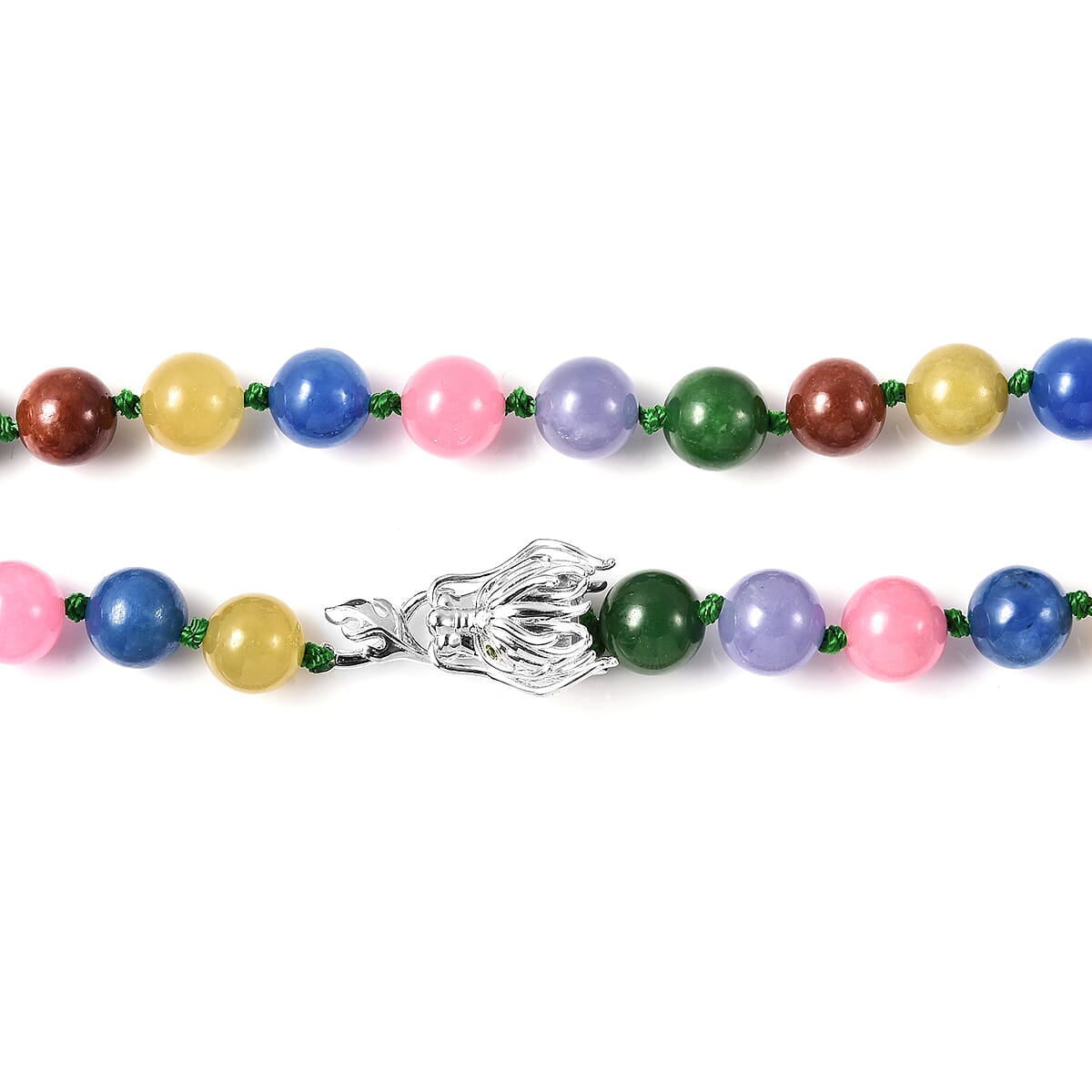 Multi Color Jade (D)  and Natural Chrome Diopside Necklace 20 Inches with Dragon Lock in Rhodium Over Sterling Silver 385.50 ctw image number 2