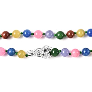 Multi Color Jade (D)  and Natural Chrome Diopside Necklace 20 Inches with Dragon Lock in Rhodium Over Sterling Silver 385.50 ctw