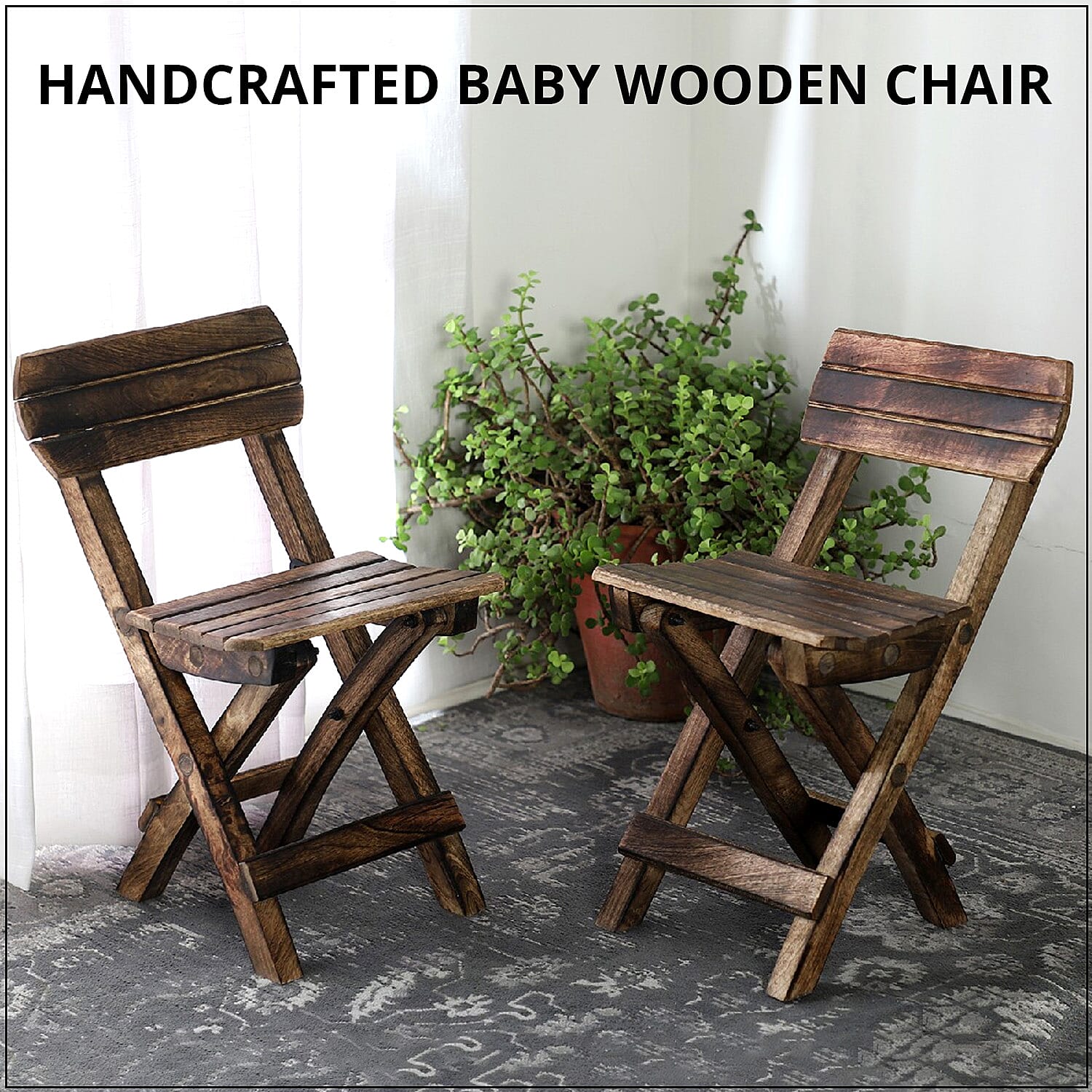 Handcrafted Set of 2 Piece Wooden KD Chair