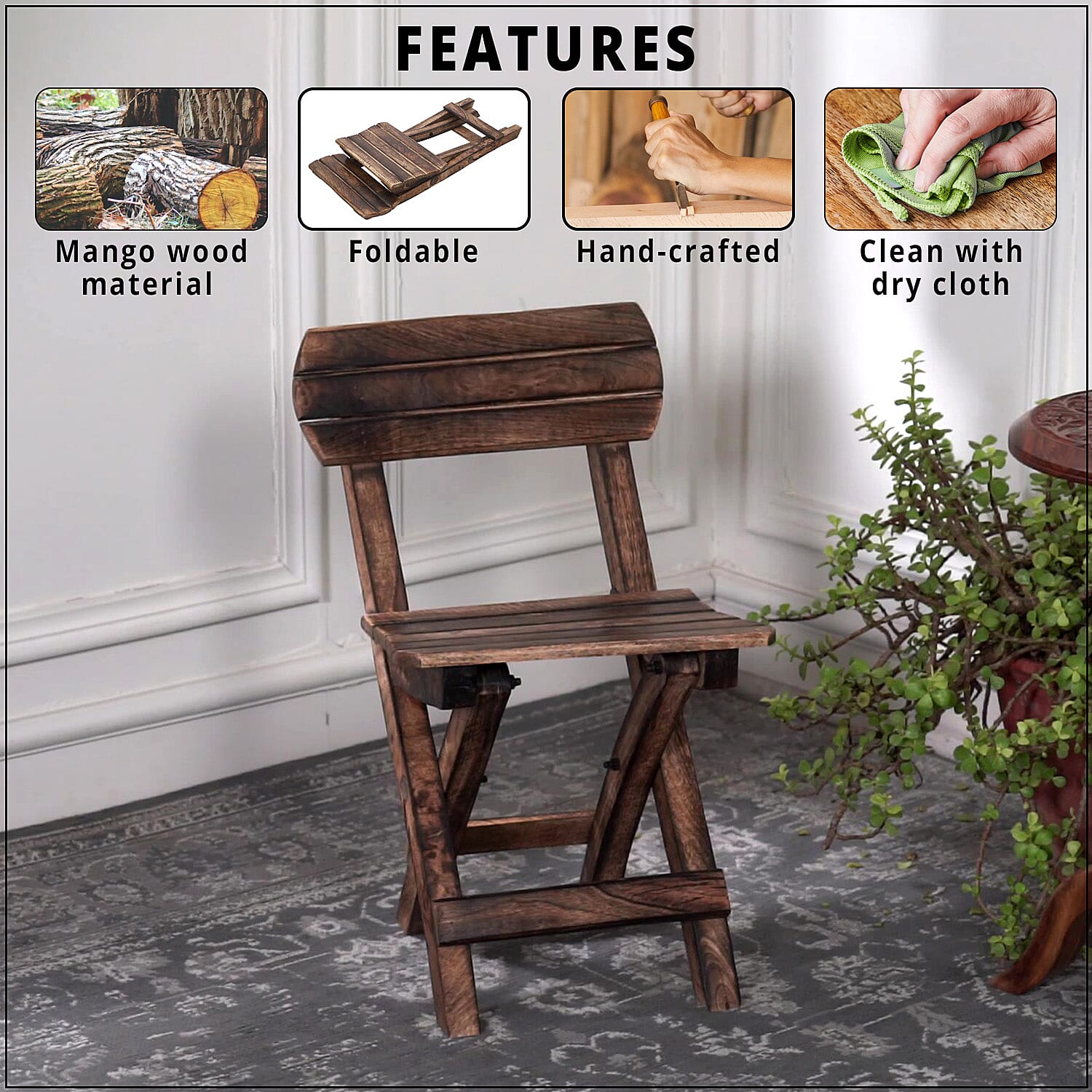 Handcrafted Set of 2 Piece Wooden KD Chair