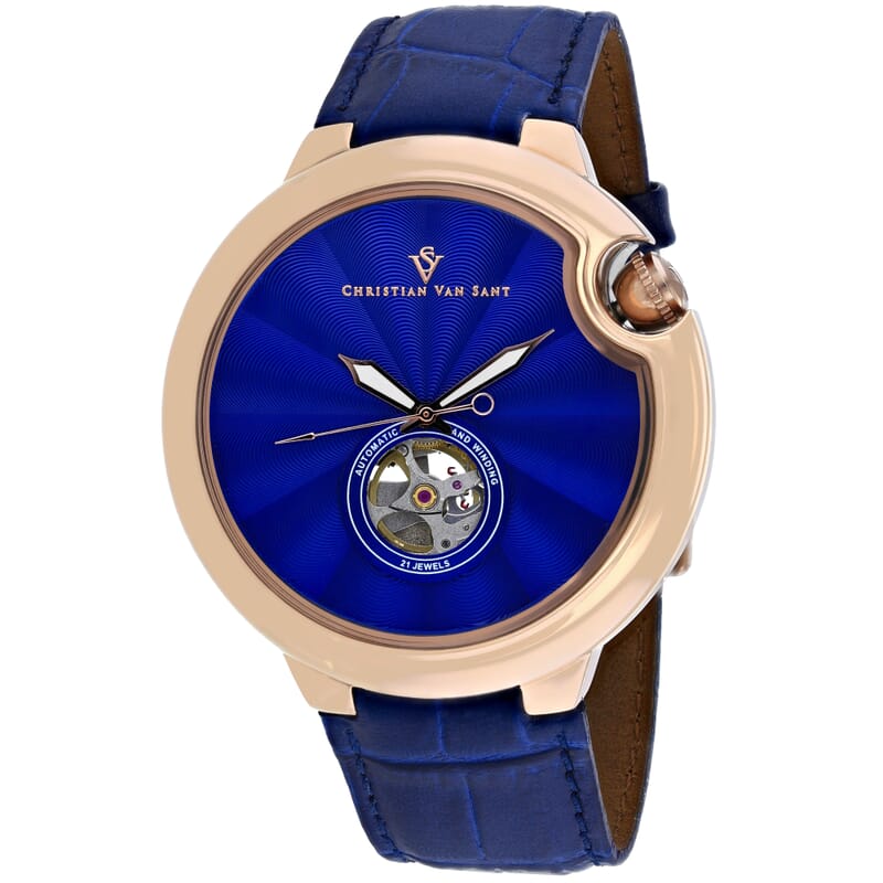 Christian Van Sant Cyclone Automatic Movement Watch with Blue Leather Band 46mm
