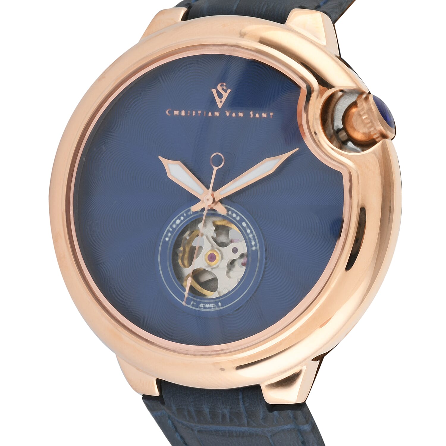 Christian Van Sant Cyclone Automatic Movement Watch with Blue Leather Band 46mm