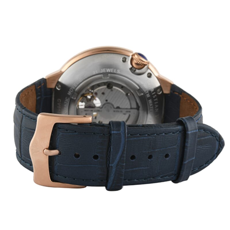 Christian Van Sant Cyclone Automatic Movement Watch with Blue Leather Band 46mm