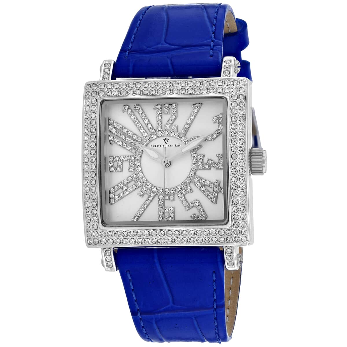 Christian Van Sant Austrian Crystal Women's Lumina Quartz Movement Watch with Silver Dial and Navy Leather Band 48mm , Designer Leather Watch , Analog Luxury Wristwatch image number 0