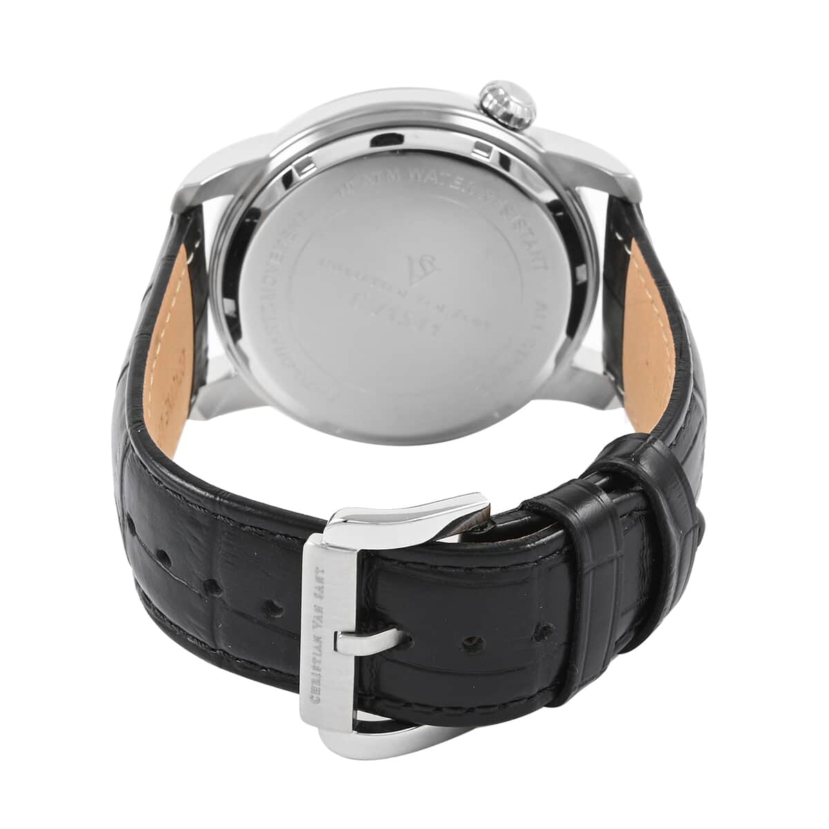 Christian Van Sant Sprocket Auto-Quartz Movement Watch with Black Dial and Black Leather Band 46mm image number 2