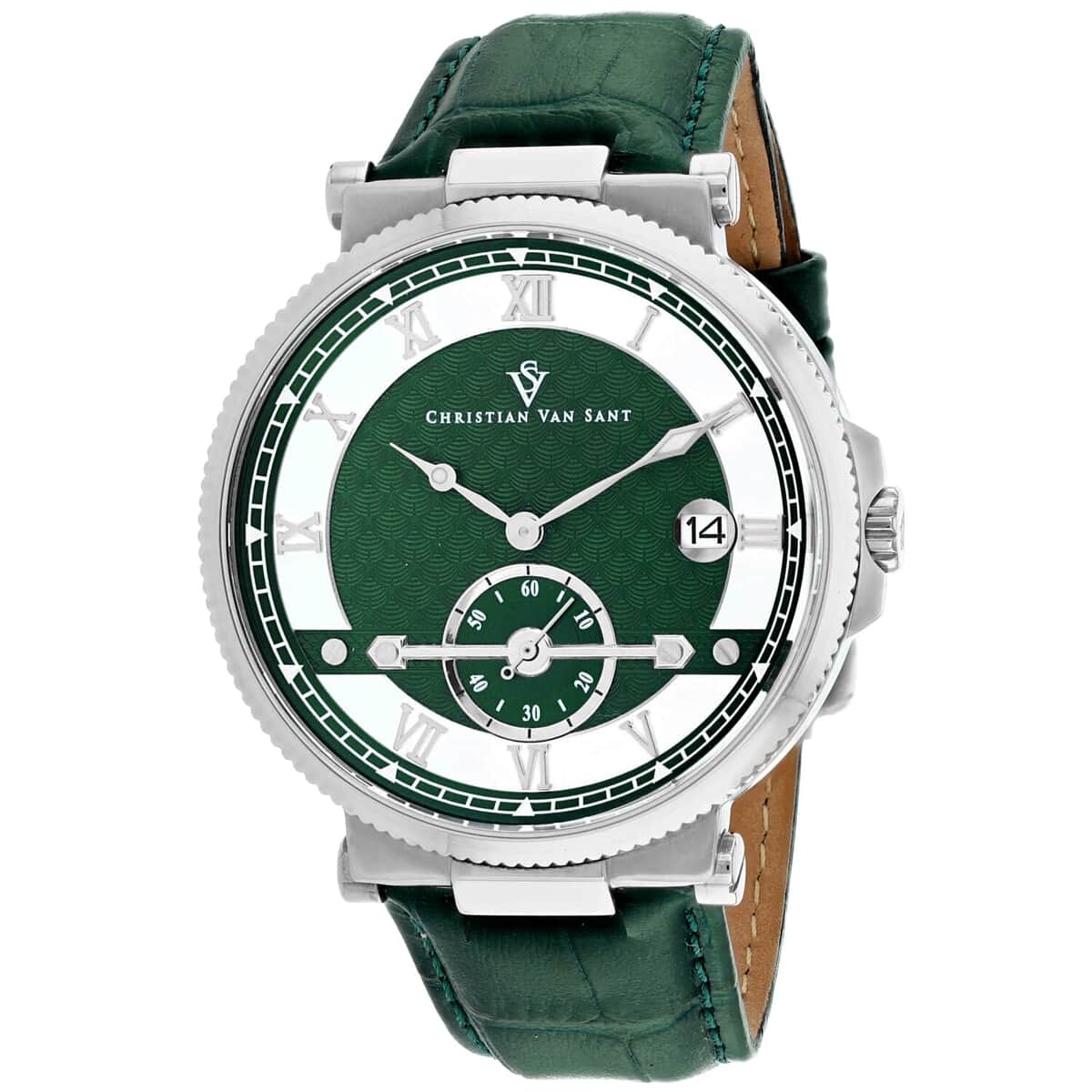 Christian Van Sant Clepsydra Quartz Movement Watch with Green Dial and Green Leather Band 45mm image number 0