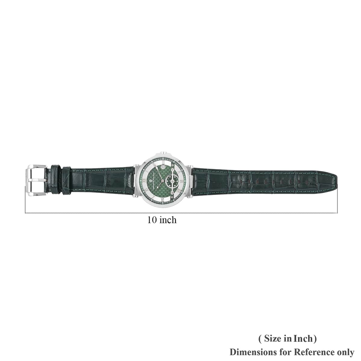 Christian Van Sant Clepsydra Quartz Movement Watch with Green Dial and Green Leather Band 45mm image number 3