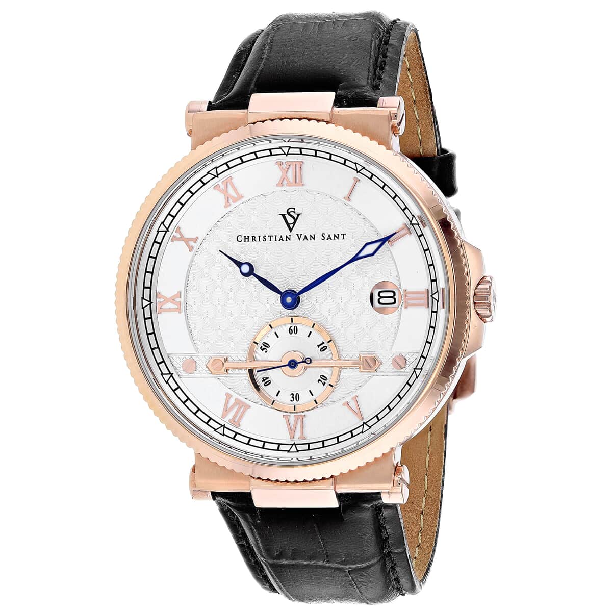Christian Van Sant Clepsydra Quartz Movement Watch with Silver Dial and Black Leather Band 45mm | Designer Leather Watch | Analog Luxury Wristwatch image number 0