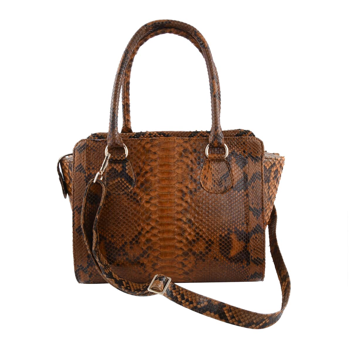 The Pelle Python Skin Bag Collection Brown 100% Genuine Python Leather Tote Bag for Women , Satchel Purse , Shoulder Handbag , Designer Tote Bag image number 0