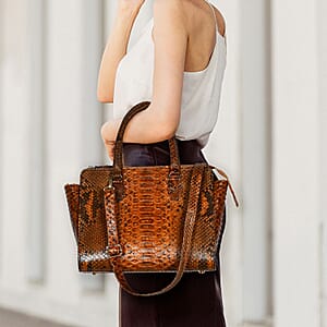 The Grand Pelle Brown 100% Genuine Python Leather Tote Bag