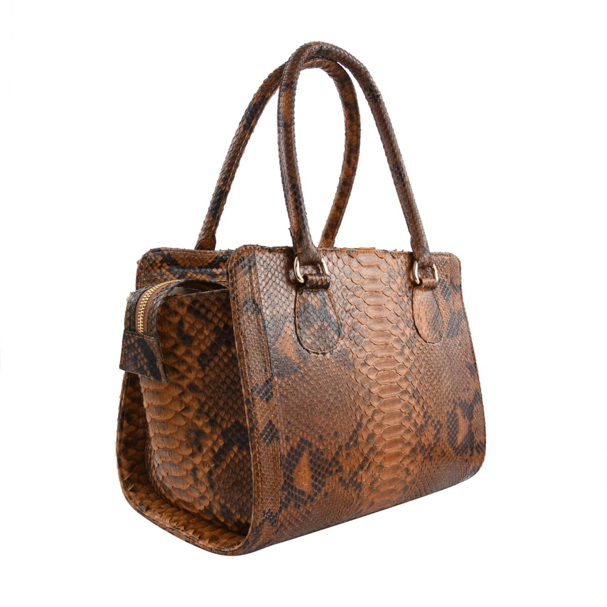 The Pelle Python Skin Bag Collection Brown 100% Genuine Python Leather Tote Bag for Women , Satchel Purse , Shoulder Handbag , Designer Tote Bag image number 2