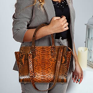The Grand Pelle Brown 100% Genuine Python Leather Tote Bag