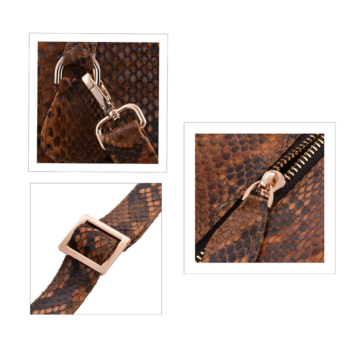 The Pelle Python Skin Bag Collection Brown 100% Genuine Python Leather Tote Bag image number 4