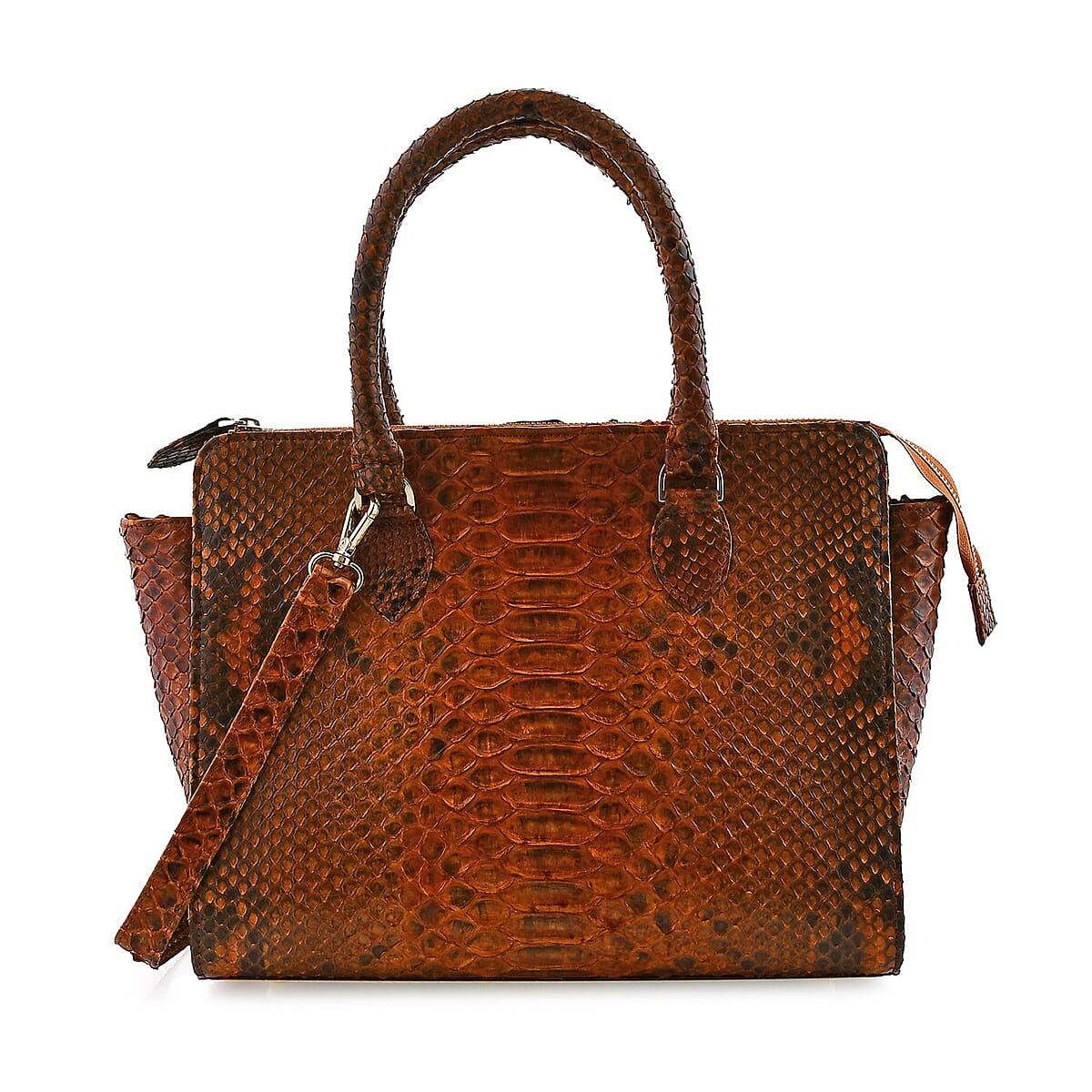 The Pelle Python Skin Bag Collection Brown 100% Genuine Python Leather Tote Bag image number 5