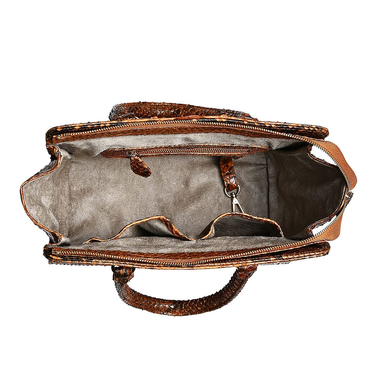 The Pelle Python Skin Bag Collection Brown 100% Genuine Python Leather Tote Bag image number 7