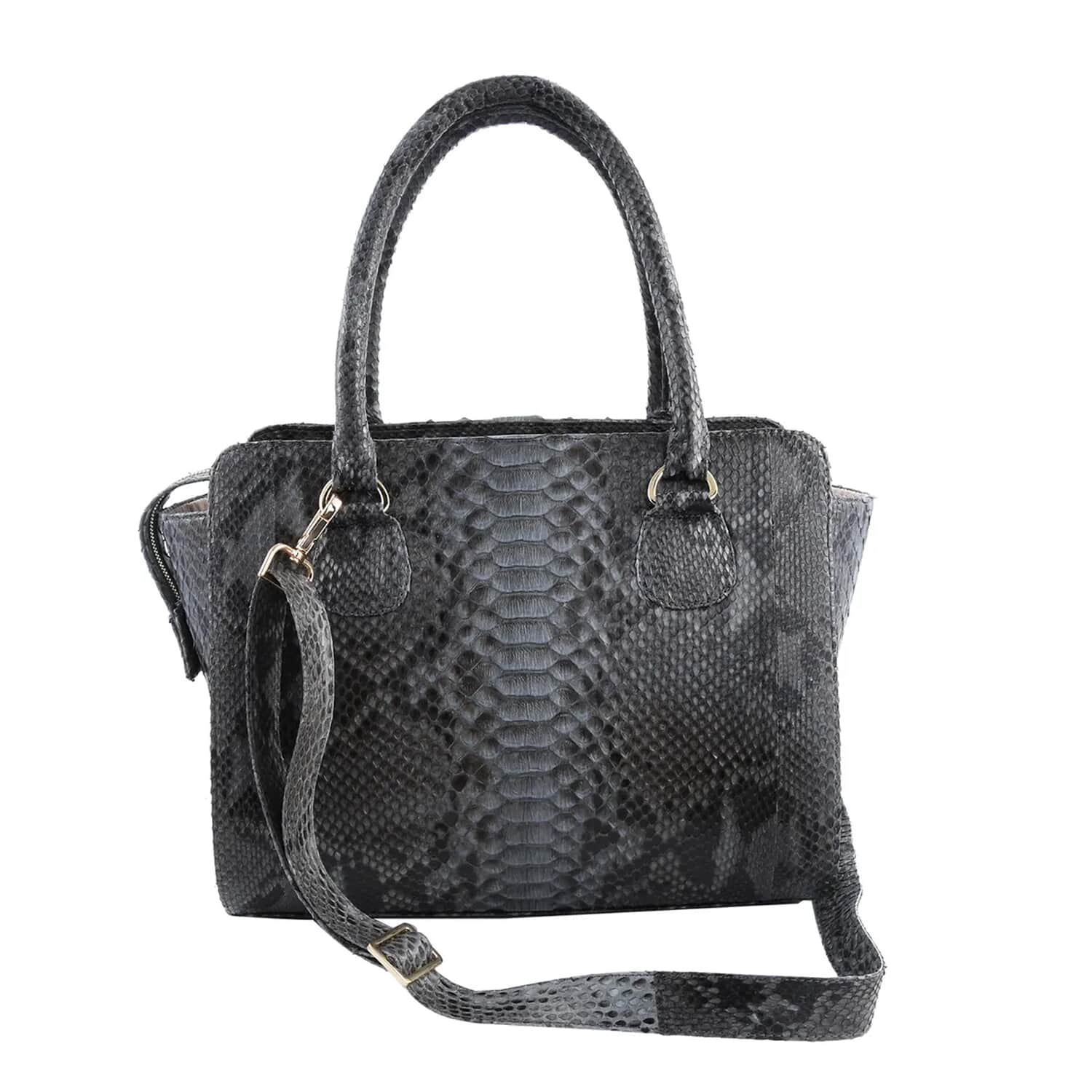 Black discount snakeskin handbag