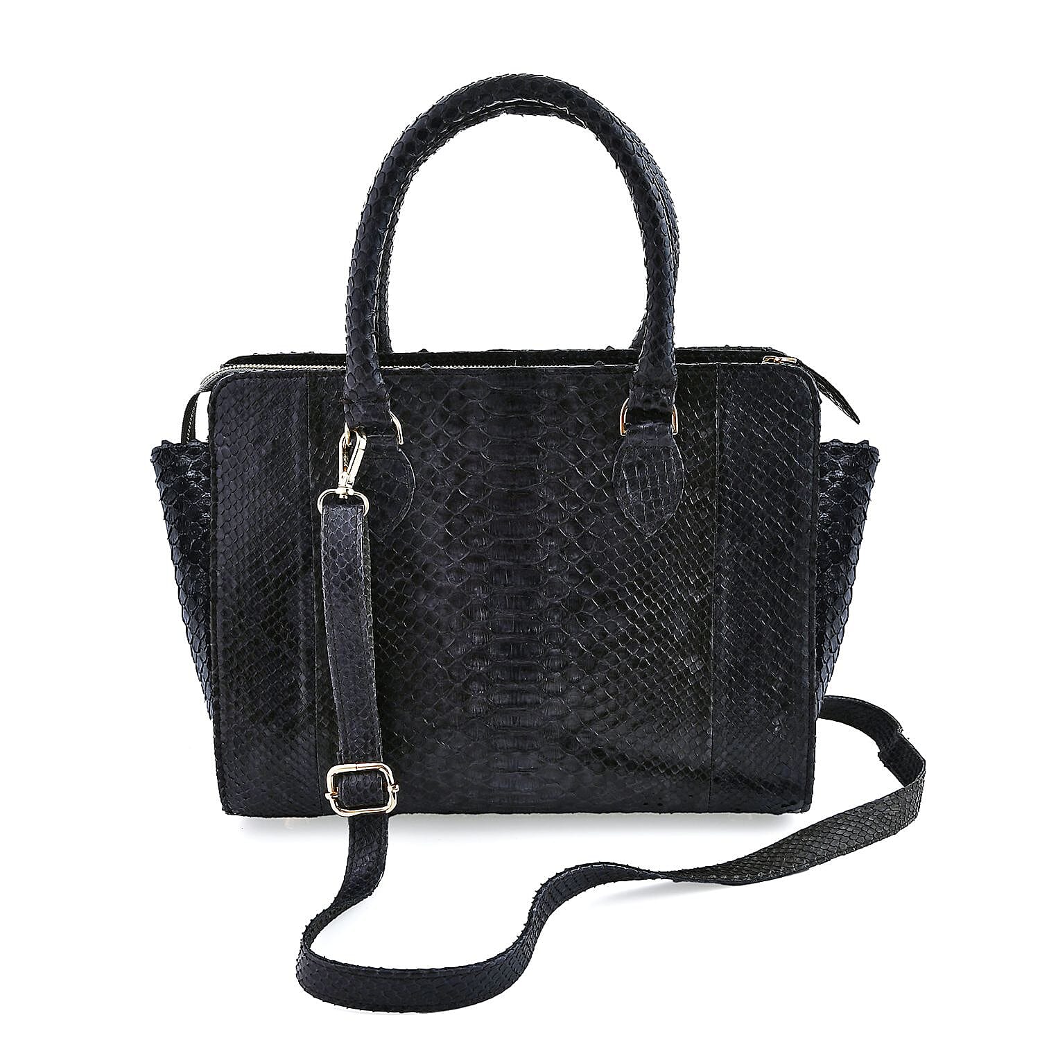 The Pelle Collection Black 100% Genuine Python Leather Tote Bag for Women, Satchel Purse, Shoulder Handbag, Designer Tote Bag