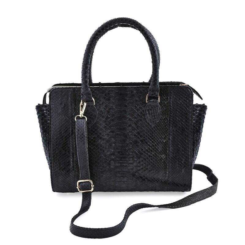 The Pelle Collection Black 100% Genuine Python Leather Tote Bag for Women, Satchel Purse, Shoulder Handbag, Designer Tote Bag