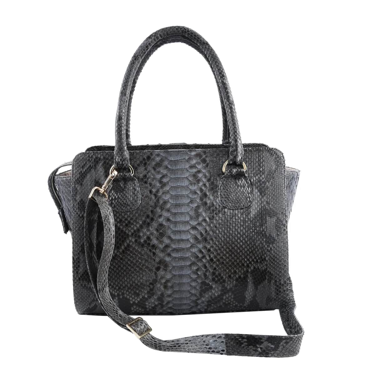 The Pelle Collection Dark Gray 100% Genuine Python Leather Tote Bag for Women, Satchel Purse, Shoulder Handbag, Designer Tote Bag image number 0