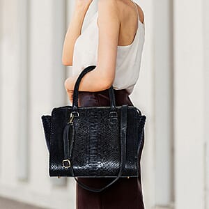 The Pelle Collection Dark Gray 100% Genuine Python Leather Tote Bag for Women, Satchel Purse, Shoulder Handbag, Designer Tote Bag