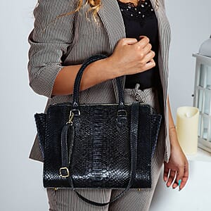 The Pelle Collection Dark Gray 100% Genuine Python Leather Tote Bag for Women, Satchel Purse, Shoulder Handbag, Designer Tote Bag