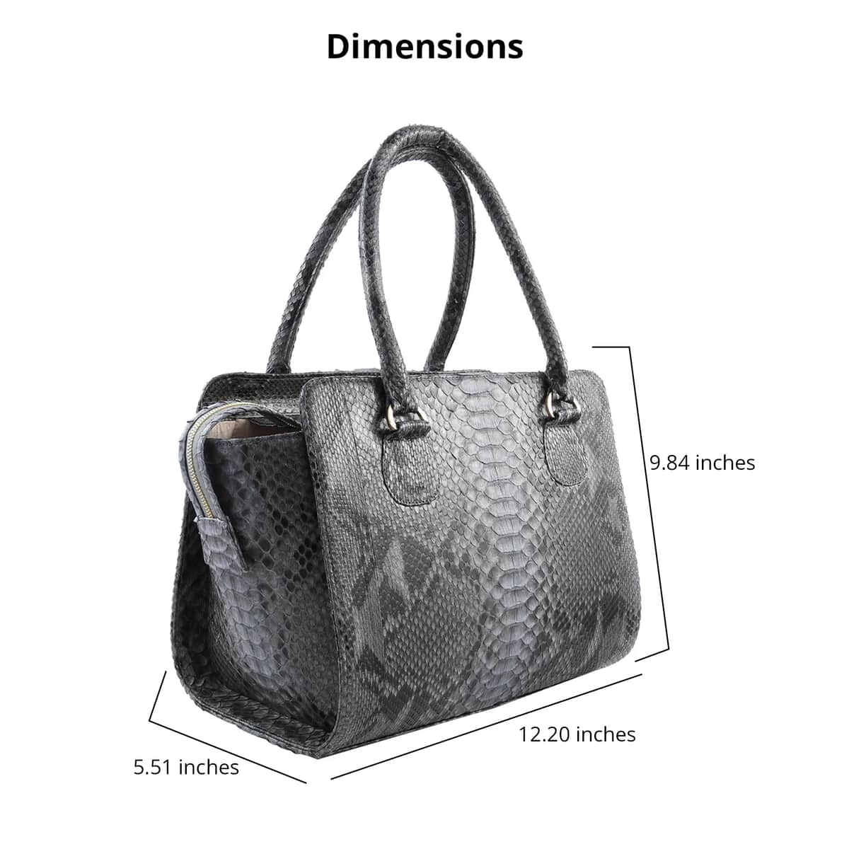 The Pelle Collection Dark Gray 100% Genuine Python Leather Tote Bag for Women, Satchel Purse, Shoulder Handbag, Designer Tote Bag image number 3
