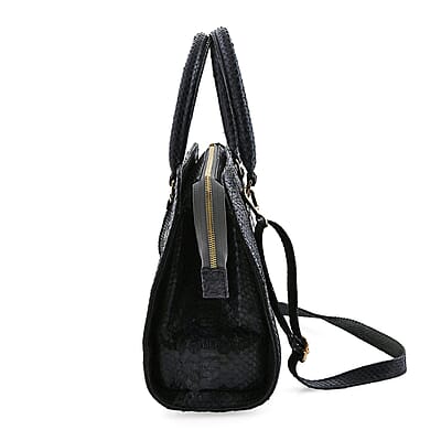 The Pelle Collection Black 100% Genuine Python Leather Tote Bag for Women, Satchel Purse, Shoulder Handbag, Designer Tote Bag