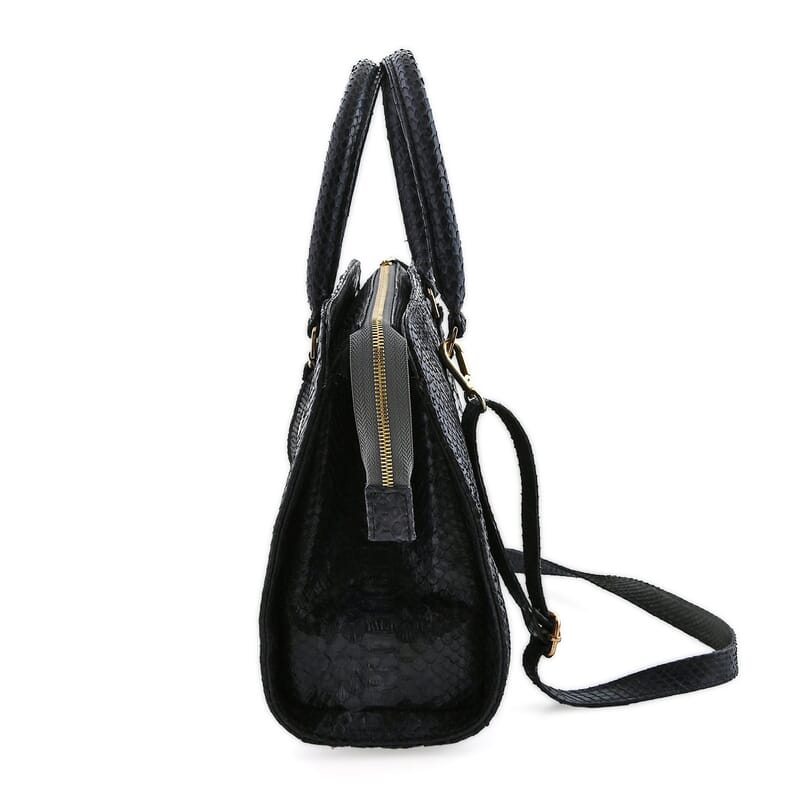 The Pelle Collection Black 100% Genuine Python Leather Tote Bag for Women, Satchel Purse, Shoulder Handbag, Designer Tote Bag