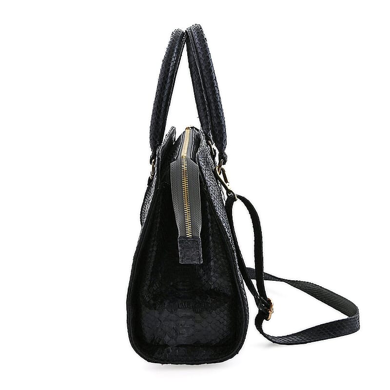 The Pelle Collection Black 100% Genuine Python Leather Tote Bag for Women, Satchel Purse, Shoulder Handbag, Designer Tote Bag