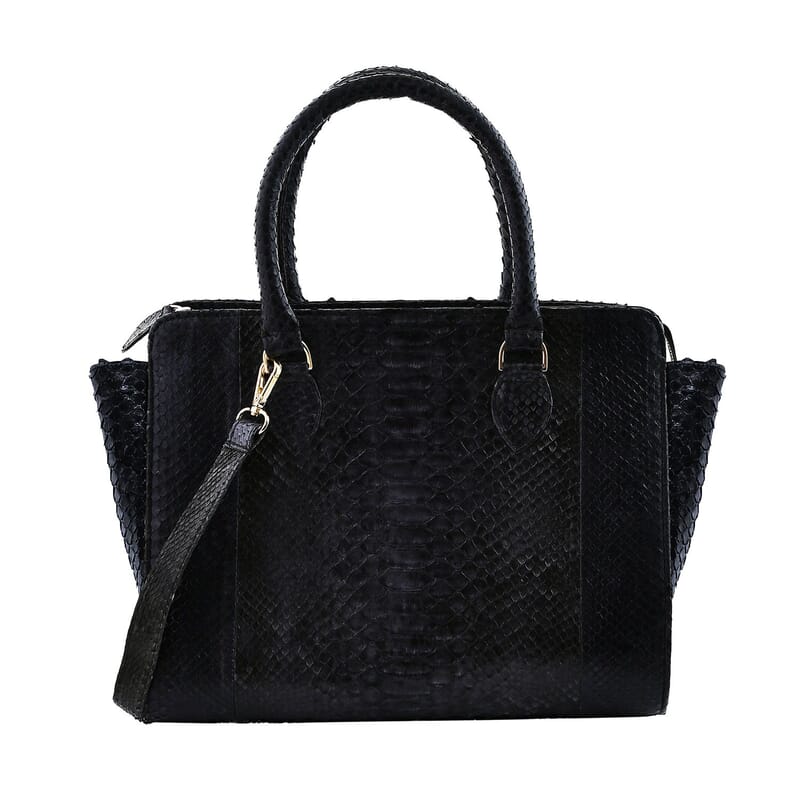 The Pelle Collection Black 100% Genuine Python Leather Tote Bag for Women, Satchel Purse, Shoulder Handbag, Designer Tote Bag