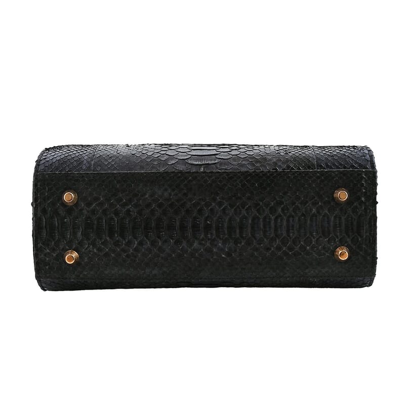 The Pelle Collection Black 100% Genuine Python Leather Tote Bag for Women, Satchel Purse, Shoulder Handbag, Designer Tote Bag