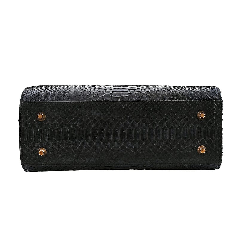 The Pelle Collection Black 100% Genuine Python Leather Tote Bag for Women, Satchel Purse, Shoulder Handbag, Designer Tote Bag