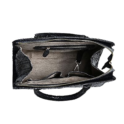 The Pelle Collection Black 100% Genuine Python Leather Tote Bag for Women, Satchel Purse, Shoulder Handbag, Designer Tote Bag