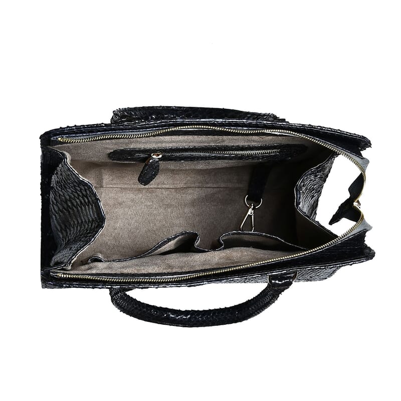 The Pelle Collection Black 100% Genuine Python Leather Tote Bag for Women, Satchel Purse, Shoulder Handbag, Designer Tote Bag