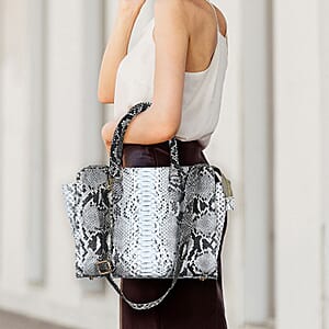 The Pelle Collection Natural Color 100% Genuine Python Leather Tote Bag for Women , Satchel Purse , Shoulder Handbag , Designer Tote Bag