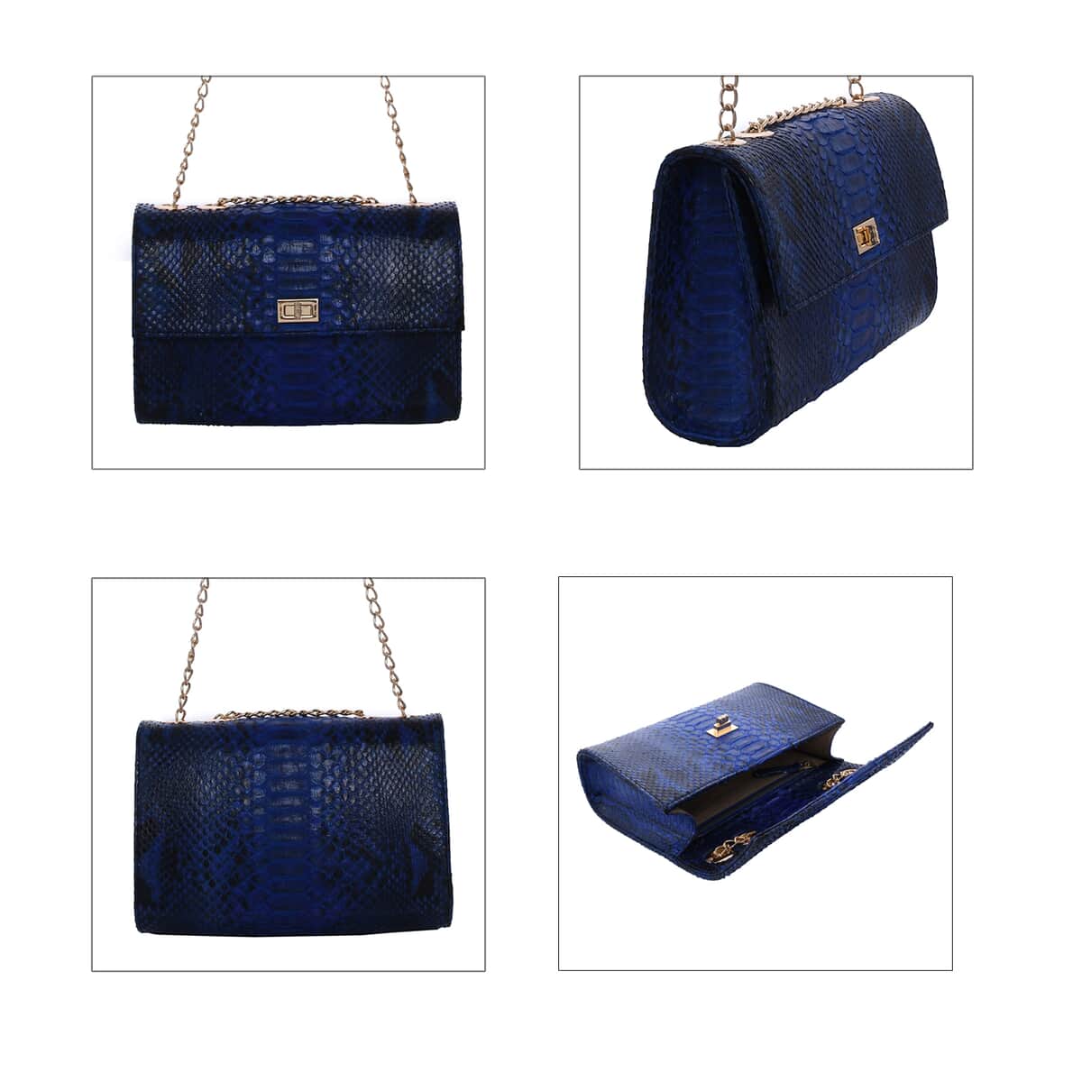 The Pelle Python Skin Bag Collection Navy Blue Color 100% Genuine Python Leather Crossbody Bag image number 1