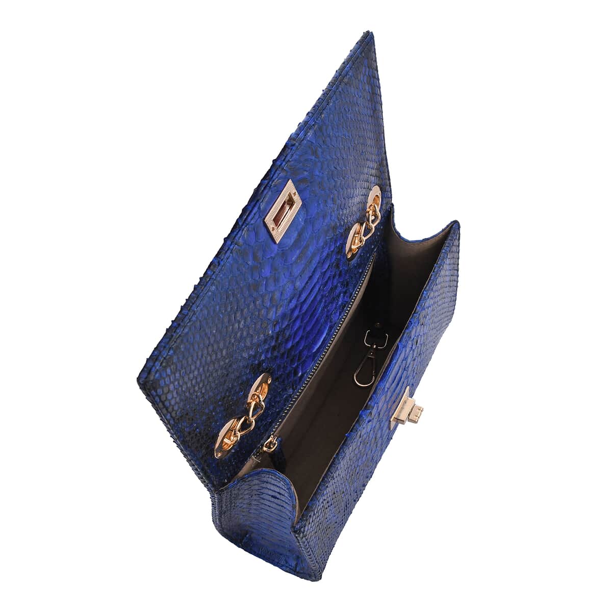 The Pelle Collection Navy Blue Color 100% Genuine Python Leather Crossbody Bag image number 4