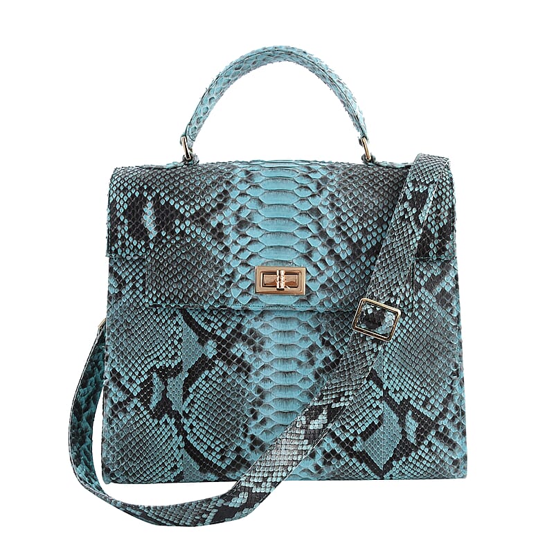 The Pelle Python Skin Bag Collection Turquoise Genuine Python Leather Tote Bag for Women , Satchel Purse , Shoulder Handbag , Designer Tote Bag