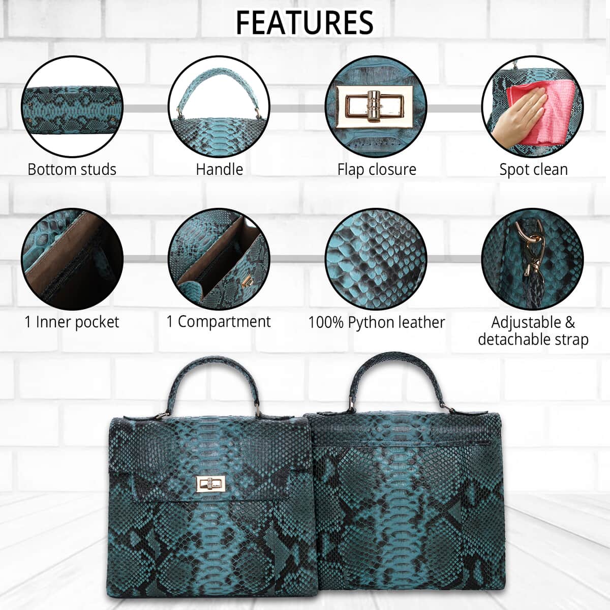 The Pelle Python Skin Bag Collection Turquoise Genuine Python Leather Tote Bag for Women , Satchel Purse , Shoulder Handbag , Designer Tote Bag image number 1
