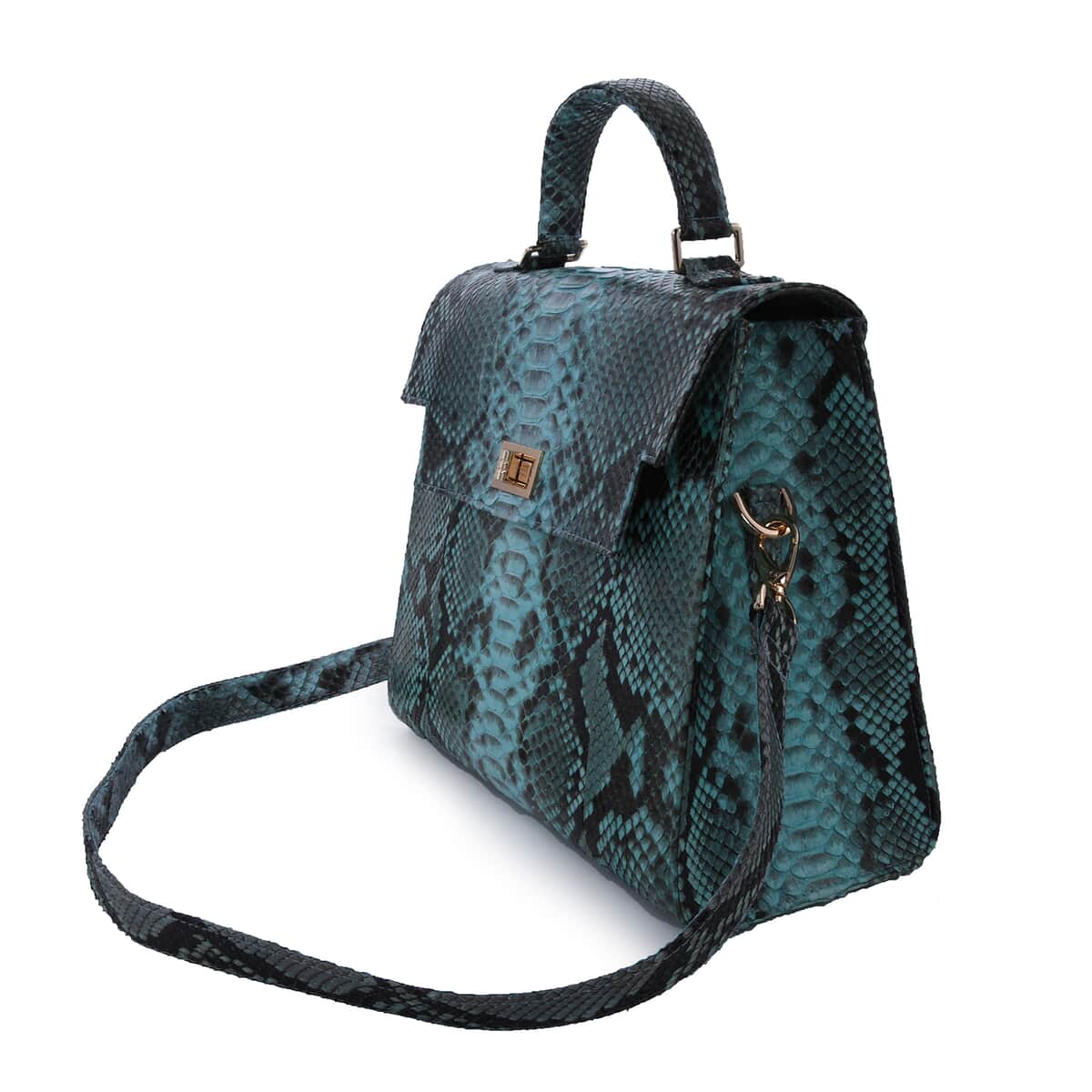 The Pelle Python Skin Bag Collection Turquoise Genuine Python Leather Tote Bag for Women , Satchel Purse , Shoulder Handbag , Designer Tote Bag image number 3