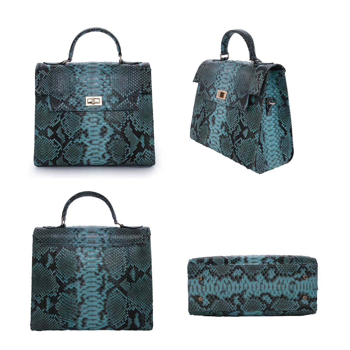 The Pelle Python Skin Bag Collection Blue Turquoise Color 100% Genuine Python Leather Tote Bag image number 5