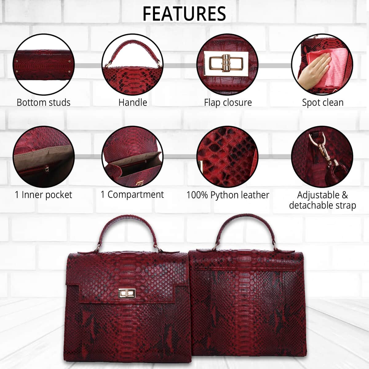 The Pelle Collection Red Genuine Python Leather Tote Bag for Women , Satchel Purse , Shoulder Handbag , Designer Tote Bag image number 1