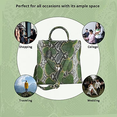 The Pelle Collection Green Color 100% Genuine Python Leather Tote Bag for Women , Women's Designer Tote Bags , Leather Handbags , Leather Purse