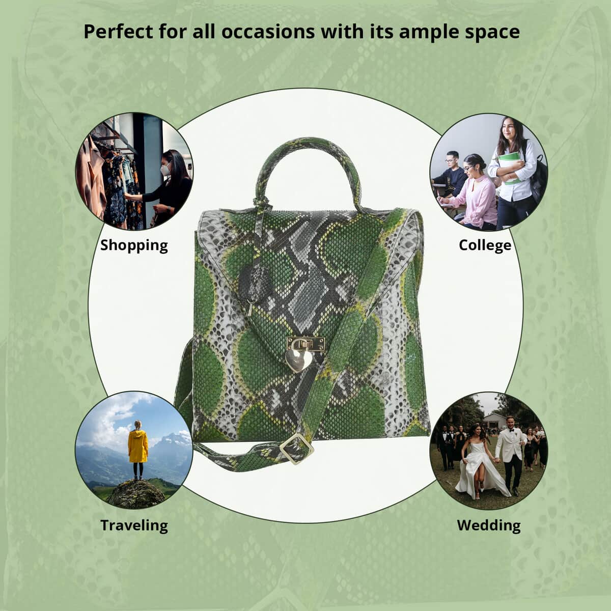 The Pelle Collection Green Color 100% Genuine Python Leather Tote Bag for Women , Women's Designer Tote Bags , Leather Handbags , Leather Purse image number 3