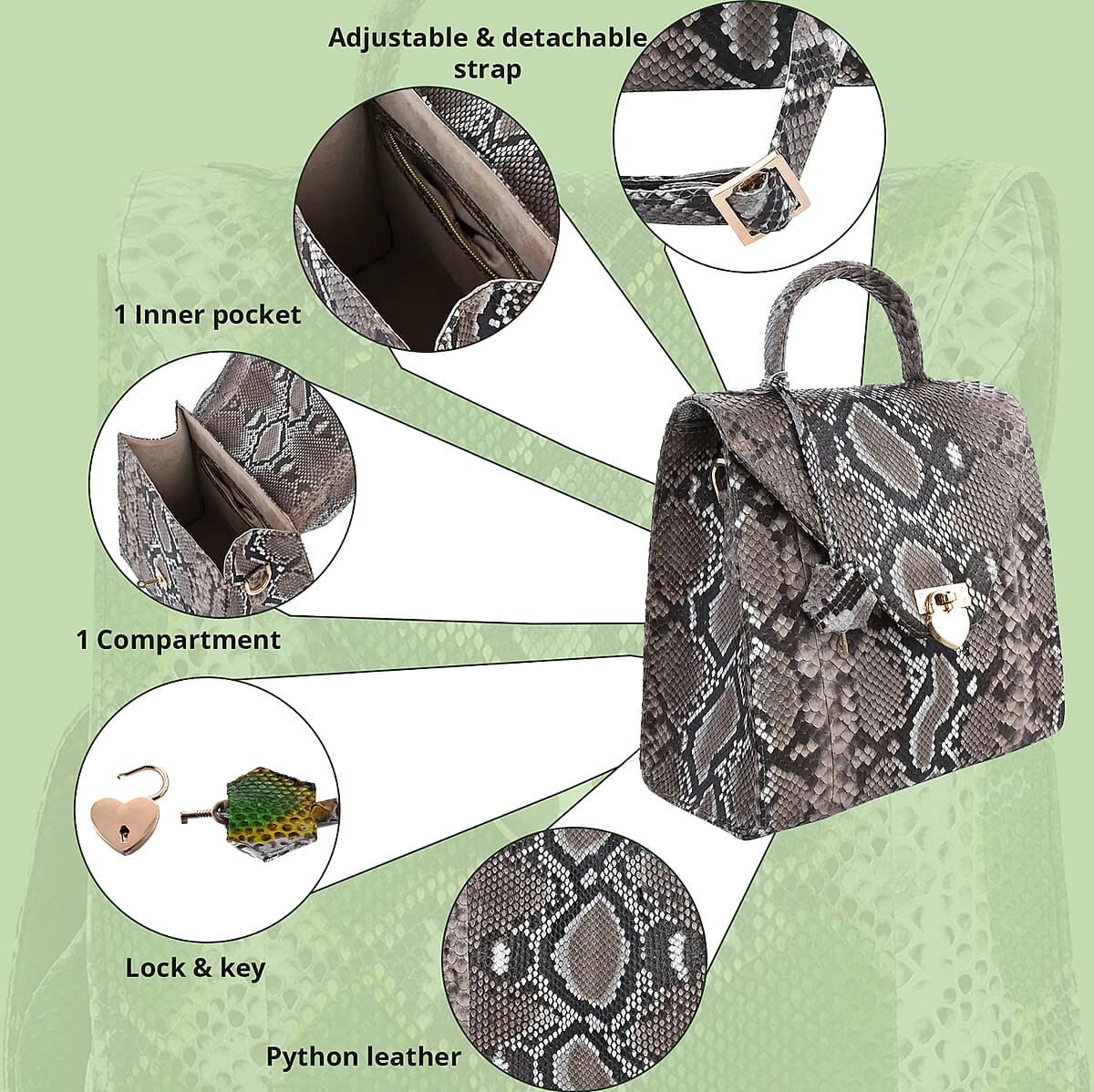 The Pelle Collection Brown Color 100% Genuine Python Leather Tote Bag for Women , Women's Designer Tote Bags , Leather Handbags , Leather Purse image number 1