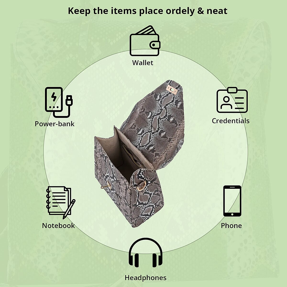 The Pelle Collection Brown Color 100% Genuine Python Leather Tote Bag for Women , Women's Designer Tote Bags , Leather Handbags , Leather Purse image number 2